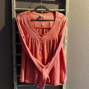 Free People Long sleeve thermal top with gathering and snap closure